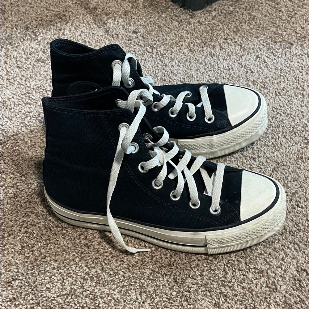 Black High-Top platform Sneakers with White Laces